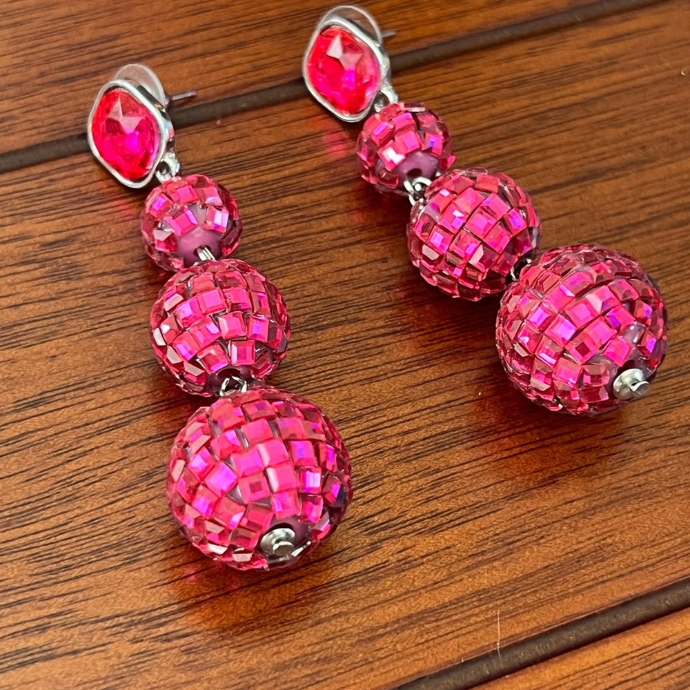 Blingy Pink Beaded Drop Earrings